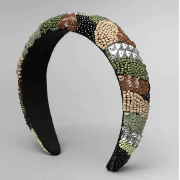 ALEXIS BITTAR • NEW Asterales Beaded Green Brown Tan Black Camouflage Headband Here we are all.. Happy Thanksgiving! I love that this day  main image 3